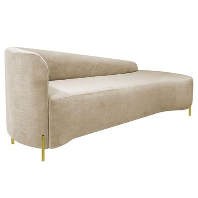 Divã Recamier Orgânico França 250cm Lado Dir Pés Metal Dourado Bouclé Bege