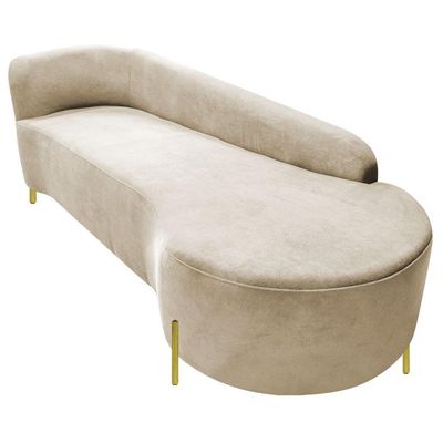 Divã Recamier Orgânico França 250cm Lado Dir Pés Metal Dourado Bouclé Bege