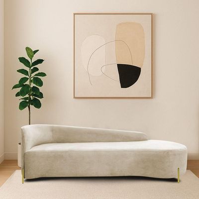 Divã Recamier Orgânico França 250cm Lado Dir Pés Metal Dourado Bouclé Bege