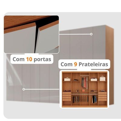 Guarda Roupa Casal Everest Mdf 10 Pts 8 Gav E 9 Prateleiras Naturalle/off White
