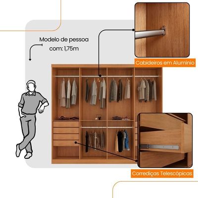 Guarda Roupa Casal Atacama Mdf Moderna Mobília Naturalle/off White