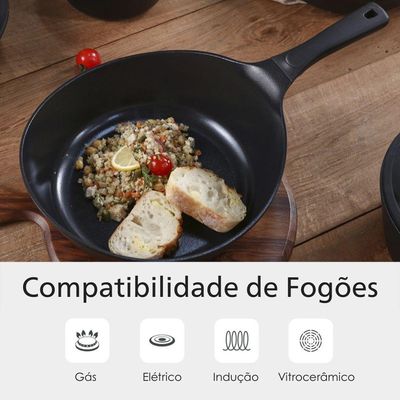 Frigideira Wok 24cm-2,7l - Indução - Alumínio Com Revestimento Cerâmico - Vulkan - Neoflam - Preto