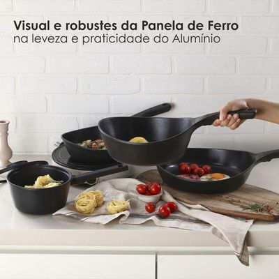 Frigideira Wok 24cm-2,7l - Indução - Alumínio Com Revestimento Cerâmico - Vulkan - Neoflam - Preto