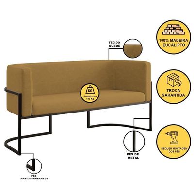 Sofá 2 Lugares Com Base De Metal Preto Reforçada Capuccino