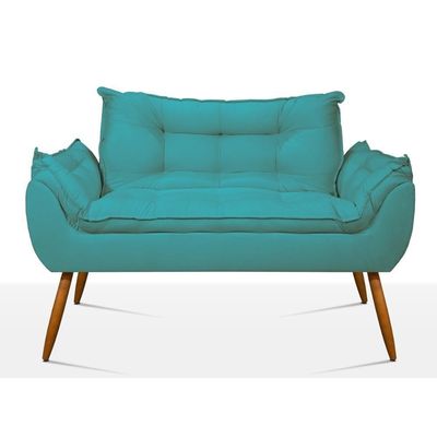 Kit 02 Poltronas + Namoradeira + Puff Opala Balaqui Decor Azul Turquesa