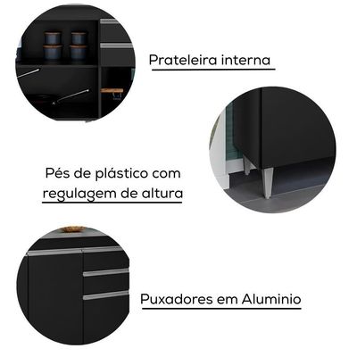 Balcao Para Pia 4 Portas 2 Gavetas 180 Cm Bp Agatha Preto