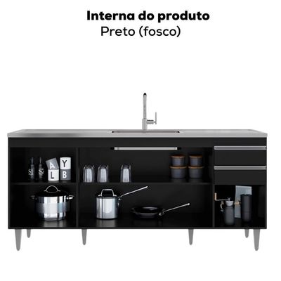 Balcao Para Pia 4 Portas 2 Gavetas 180 Cm Bp Agatha Preto