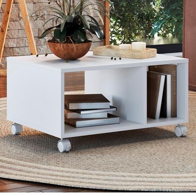 Mesa De Centro Para Sala Com Rodizios 60x45 Cm B59 Branco Novam Branco