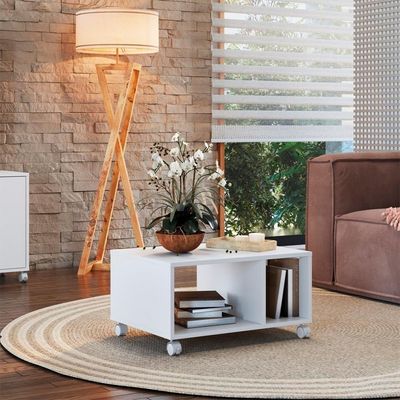 Mesa De Centro Para Sala Com Rodizios 60x45 Cm B59 Branco Novam Branco