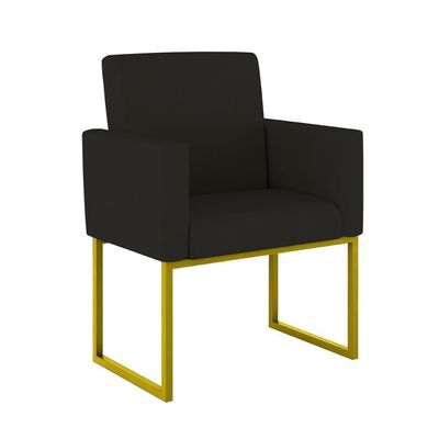 Kit Sofá 2 Lugares + 2 Poltronas Recepção Sala Base Dourada Cor:preto Preto
