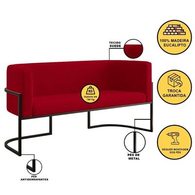 Sofá Namoradeira 2 Lugares Moderna Base Metal Black Balaqui Vermelho