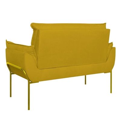 Sofá Namoradeira Base Metal Dourada Reforçada Tecido Suede Amarelo
