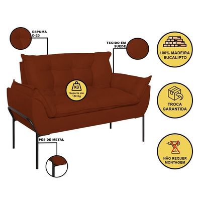 Kit 02 Poltronas + Namoradeira Reforçada Opala Metal Preto Terracota