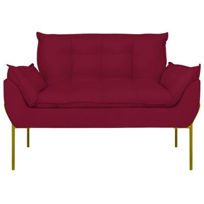 Sofá Namoradeira Base Metal Dourada Reforçada Tecido Suede Marsala