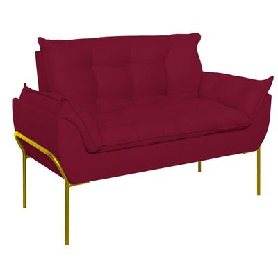 Sofá Namoradeira Base Metal Dourada Reforçada Tecido Suede Marsala