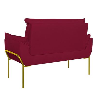 Sofá Namoradeira Base Metal Dourada Reforçada Tecido Suede Marsala