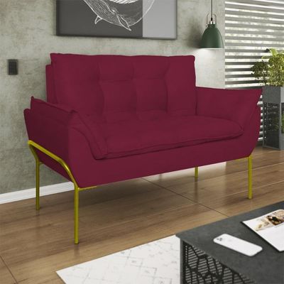 Sofá Namoradeira Base Metal Dourada Reforçada Tecido Suede Marsala