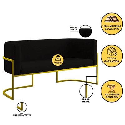 Sofá 2 Lugares Para Recepção Com Base Reforçada Balaqui Preto