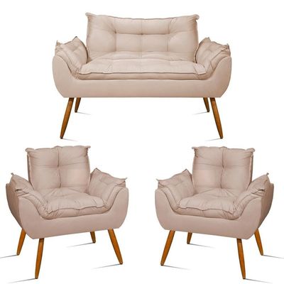 Kit Namoradeira Opala Sala Quarto 02 Poltrona Balaqui Decor Bege