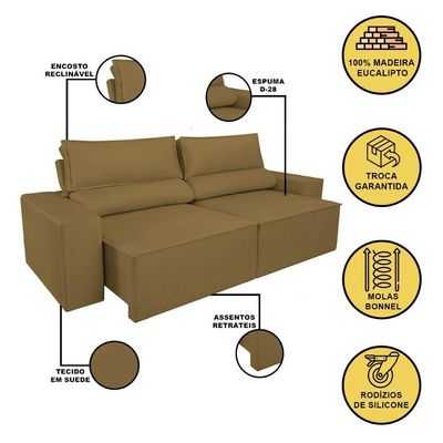 Sofá Reclinável Retrátil 2 Lugares 1,80m Balaqui Decor Capuccino