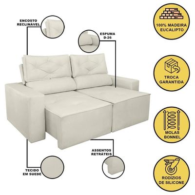 Sofá Reclinável Retrátil Luxo 2 Lugares C- Molas Balaqui Bege