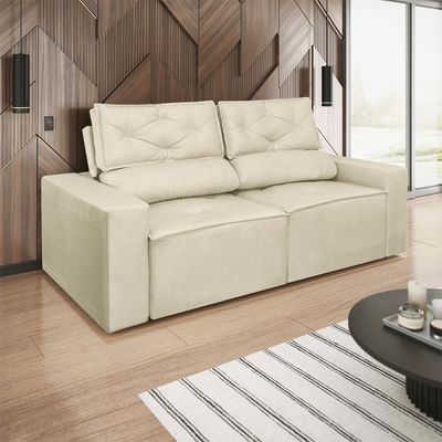 Sofá Reclinável Retrátil Luxo 2 Lugares C- Molas Balaqui Bege