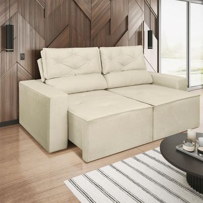 Sofá Reclinável Retrátil Luxo 2 Lugares C- Molas Balaqui Bege