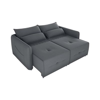 Sofá Cama 2 Lugares Com Almofadas 205cm Celine Veludo Cinza Matrix Veludo Cinza