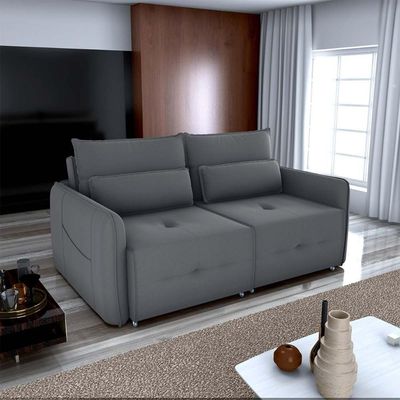 Sofá Cama 2 Lugares Com Almofadas 205cm Celine Veludo Cinza Matrix Veludo Cinza
