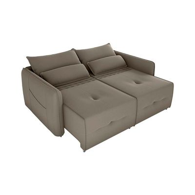Sofá Cama 2 Lugares Com Almofadas 205cm Celine Veludo Capuccino Matrix Veludo Capuccino