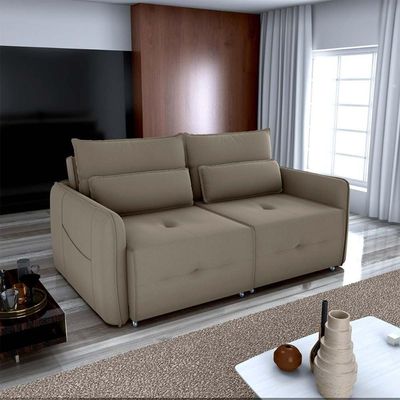 Sofá Cama 2 Lugares Com Almofadas 205cm Celine Veludo Capuccino Matrix Veludo Capuccino