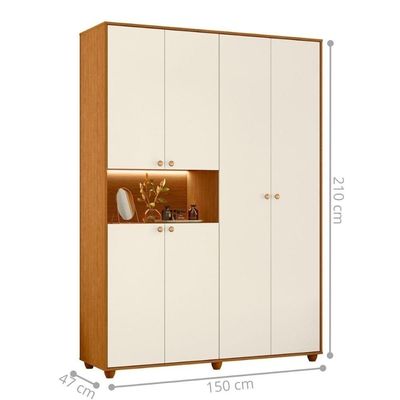 Armário De Quarto 6 Portas Multiuso Com Prateleira Cinamomo Mel Off White