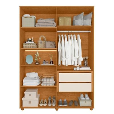 Armário De Quarto 6 Portas Multiuso Com Prateleira Cinamomo Mel Off White