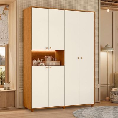 Armário De Quarto 6 Portas Multiuso Com Prateleira Cinamomo Mel Off White