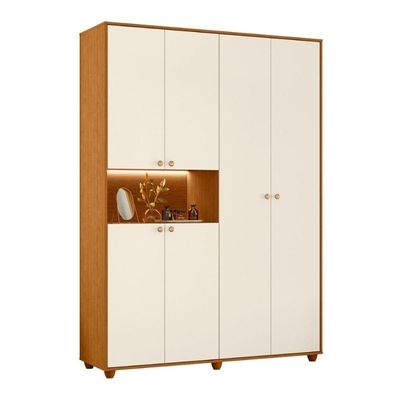 Armário De Quarto 6 Portas Multiuso Com Prateleira Cinamomo Mel Off White