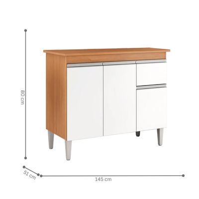 Balcão De Cozinha 3 Portas Oxford Amendoa Branco