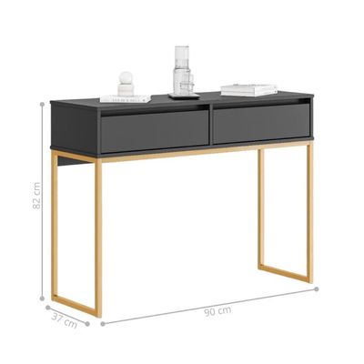Aparador Buffet Rio 2 Gavetas Para Sala 90 Cm Preto Dourado