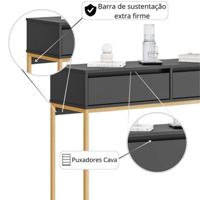 Aparador Buffet Rio 2 Gavetas Para Sala 90 Cm Preto Dourado