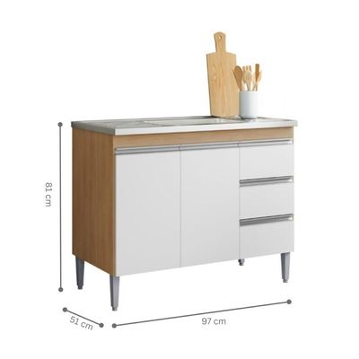 Balcao De Cozinha Florida 2pt 1m Amendoa Branco