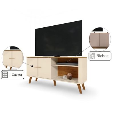 Rack Para Tv Com Nichos Abertos E Pés De Madeira Retrô
