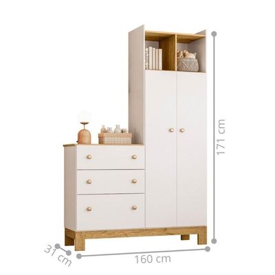 Guarda Roupa Infantil Com Cômoda 2 Portas 3 Gavetas Branco