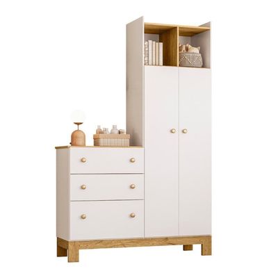 Guarda Roupa Infantil Com Cômoda 2 Portas 3 Gavetas Branco