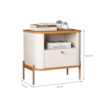 Mesa Cabeceira Para Quarto Com Pém Em Aço 1 Gaveta Off White Nature Bronze Off White Nature Bronze