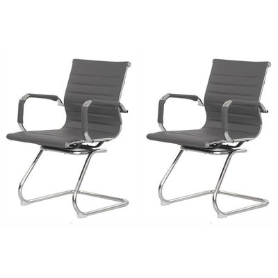 Kit 2 Cadeiras Escritório Interlocutor Stripes Fixa Pu Cinza