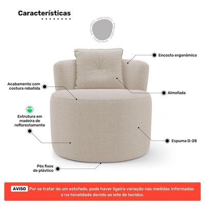 Kit Sofá E 02 Poltronas Orgânicas Living Bob Com Almofadas Bouclê Bege - Desk Design