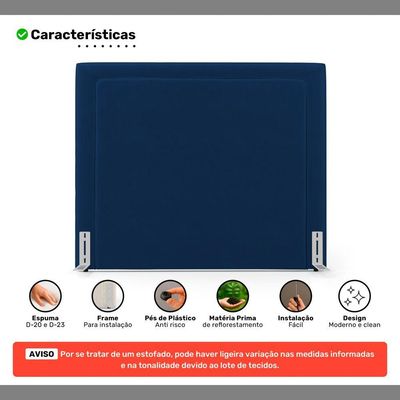 Cabeceira Cama Box King Size Alba 195cm Com Frame Veludo Azul Marinho - Desk Design