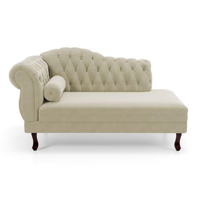 Divã Recamier Chaise Longue Lavínia 150cm Capitonê Pés De Madeira Courino Bege - Desk Design