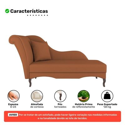 Divã Recamier Chaise Longue Valentina Clássico Com Pés De Madeira Veludo Terracota - Desk Design