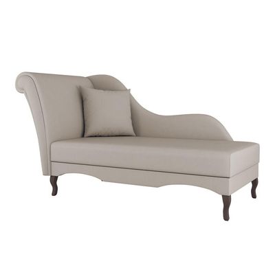 Divã Recamier Chaise Longue Valentina Clássico Com Pés De Madeira Veludo Bege - Desk Design