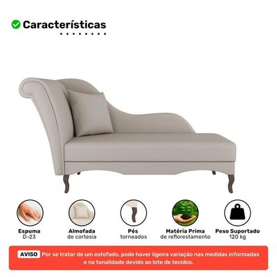 Divã Recamier Chaise Longue Valentina Clássico Com Pés De Madeira Veludo Bege - Desk Design